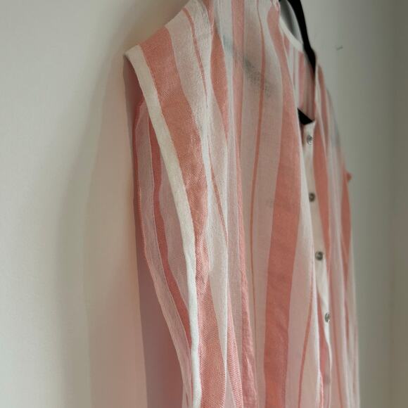 NWOT Lemlem Pink & White Striped Caftan – One Size, Snap Front, Fringe Hem - Picture 6 of 8